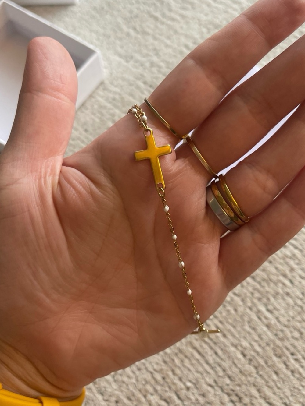 Gold Tone Cross Bracelet with Pearl Accents